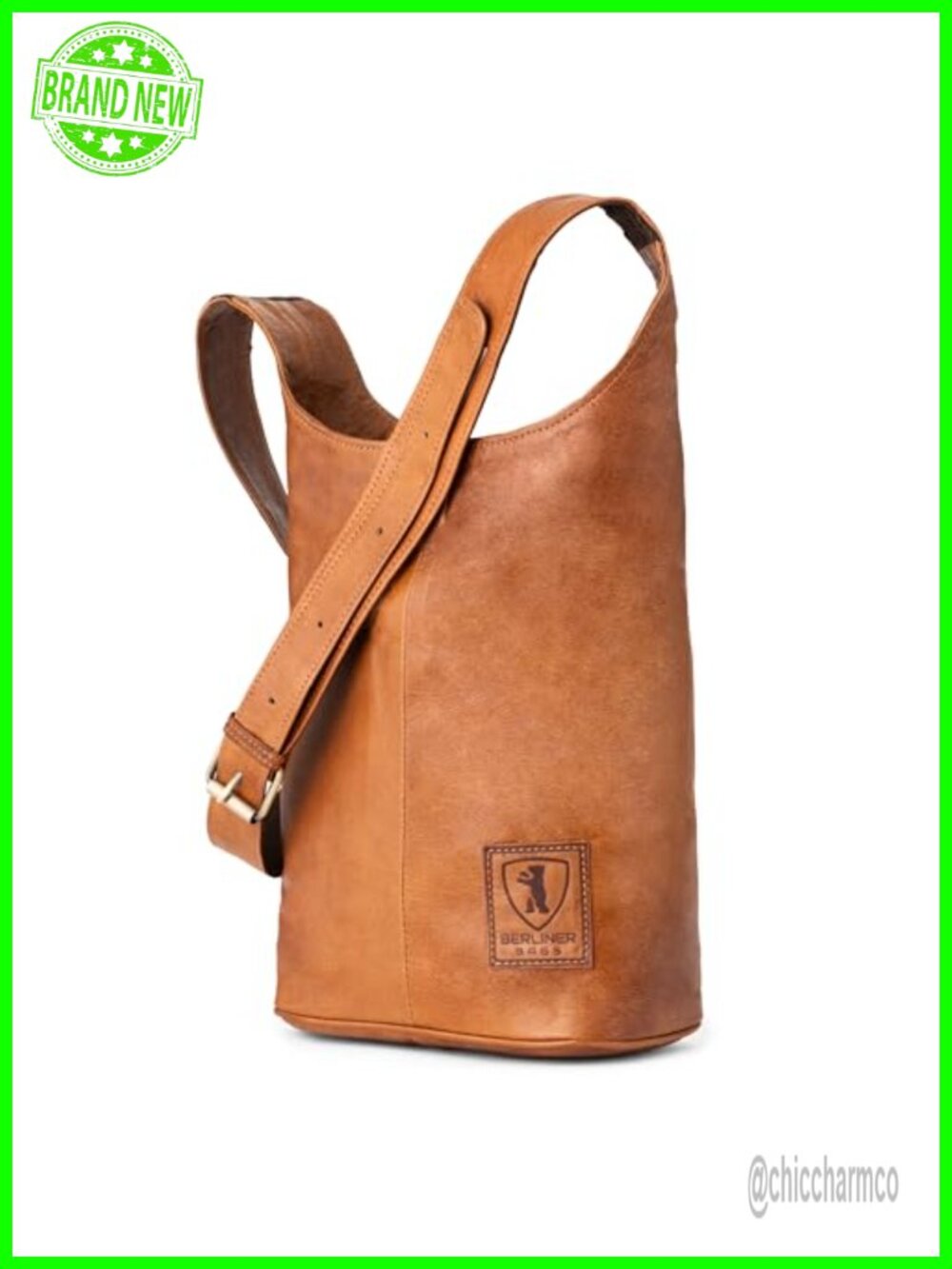 Full Grain Leather Shoulder Bag Crossbody Adjustable Strap Magnetic Closure